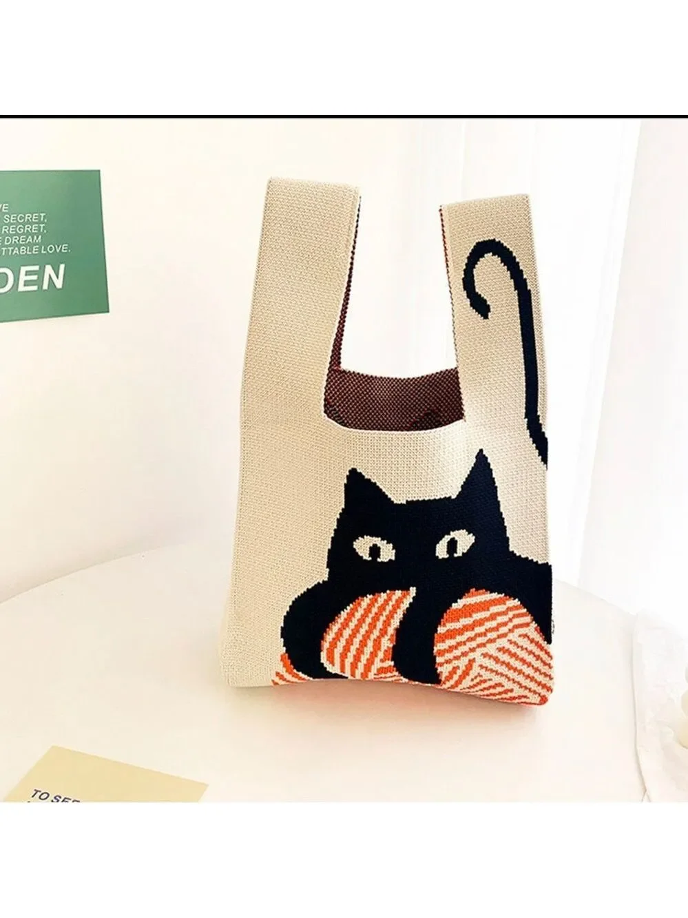 MURDER MITTENS BLACK CAT MINI KNOT WRIST LOOP CASUAL KNOT WRISTLET DROP KNIT BAG